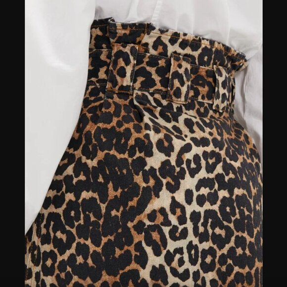 GANNI Leopard-Print Cotton-Denim Wrap Skirt EU 40 / US 8-10 - Picture 4 of 11